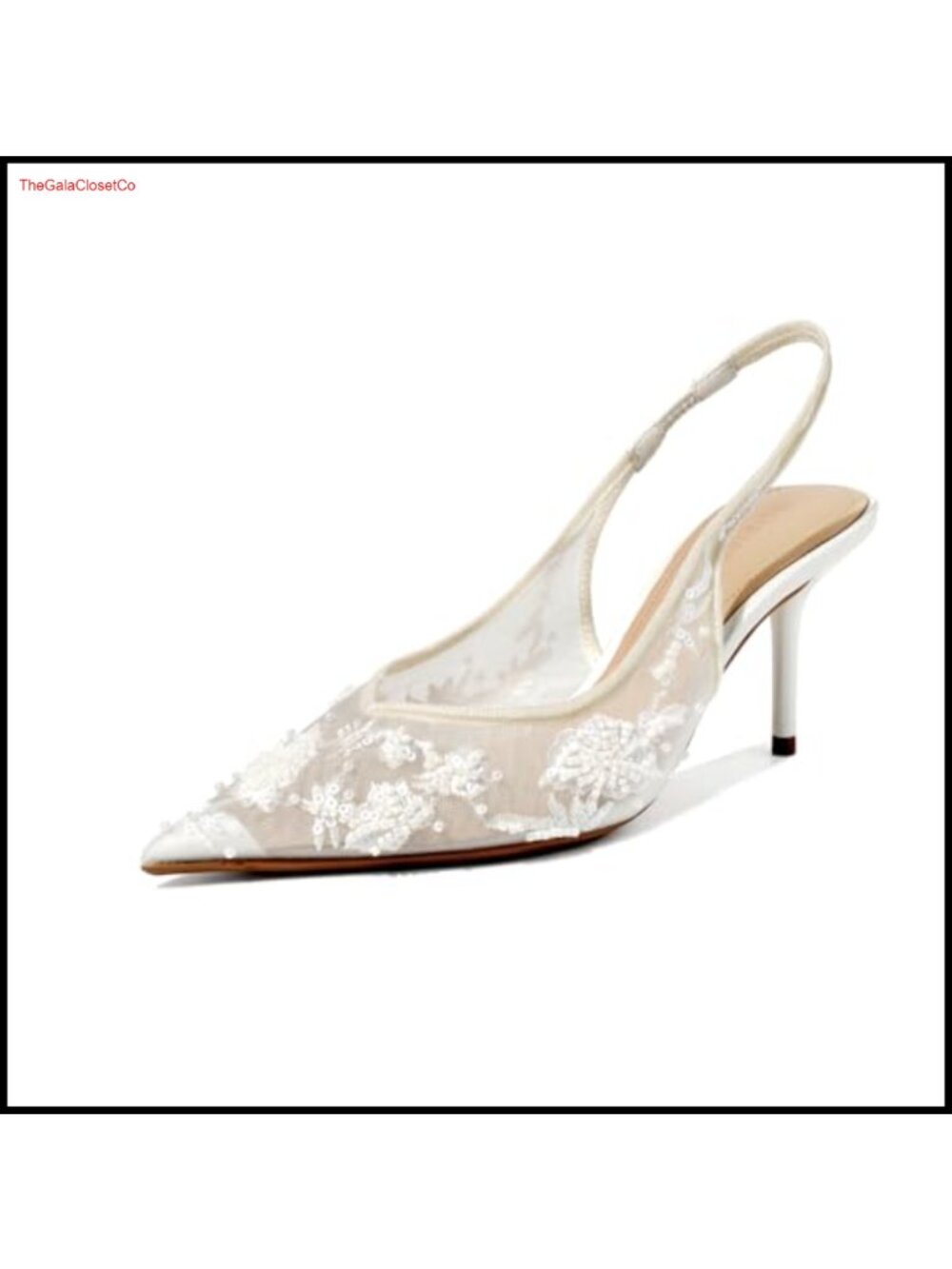 Lace Mesh Slingback Kitten Heel Pumps Pointed Toe Dress Shoes